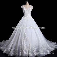 V-Neck Cap Sleeve Vestido de festa de casamento Plus Size Wedding Dress